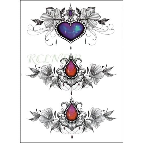 Waterproof Temporary Tattoo Sticker Heart Pattern Flower Fake Tatto Flash Tatoo Back Leg Arm Art for Women Men