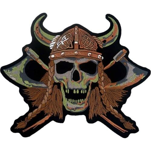 LARGE ax skull motorcycle backing Embroidered Sewing Label punk biker Patches Clothes Stickers Apparel Accessories Badge