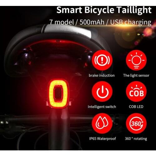 Bike Taillight 100lm USB Rechargeable Bicycle Warning Tail Light IP65 Waterproof Sensor Rear Lamp Night Riding Bike Accessories