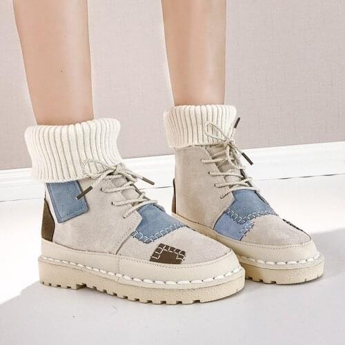 2020 Winter New Fashion Lady Shoes Stitching Decoration Wild Warm Classic Flat Bottom Increased Non-slip Women Boots B28