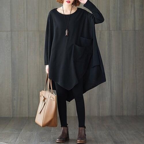 Black Vintage Women Dress Irregular Batwing Sleeve Casual Loose Mini Short Ladies Dresses Elegant Clothes Spring Autumn 2021