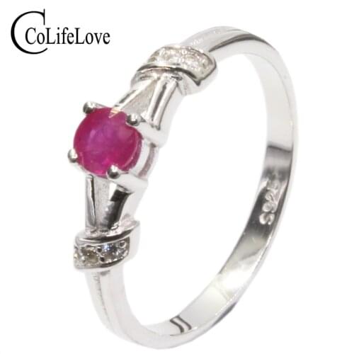 100% natural ruby ring for engagement 4 mm genuine ruby gemstone ring solid 925 silver ruby ring romantic Valentines day gift