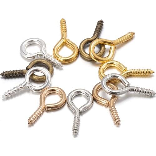 200pcs 4x8mm 5x10mm Metal Screw Eye Pins For Pendant Iron Screw Eye Hooks Clasps Fit Drilled Beads DIY Jewelry Making Wholesale