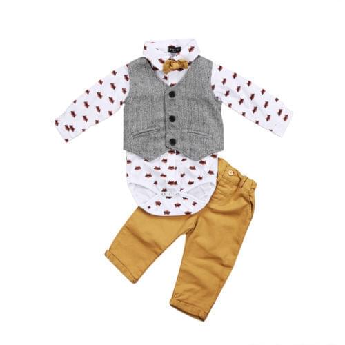 2017 Autumn Toddler Baby Boys Formal Suit Waistcoat +Pants+ Tuxedo 3pcs Casual Outfits Set size 0-24M
