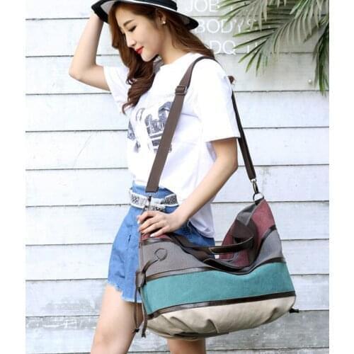 2021 New fashion stitching cloth bag fashion ladies canvas bag single shoulder contrast color large capacity retro