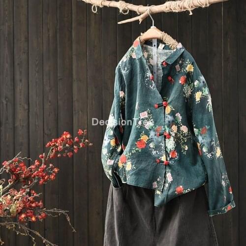 2021 woman traditional chinese clothing top retro flower print hanfu top women tops elegant oriental tang suit chinese blouse