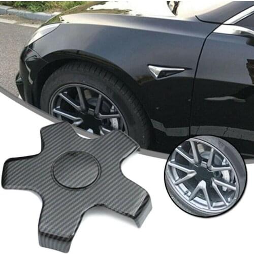 4Pcs Car Carbon Fiber Wheel Center Hub Cap Cover Protection Rim Cap for Tesla Model 3