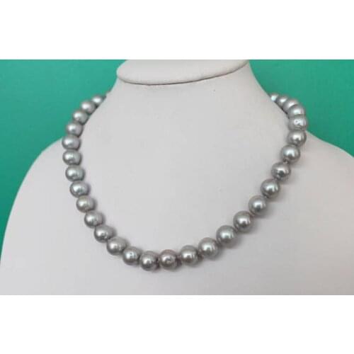 Large Pearl Jewellery,11-12mm AA Silvers Grey Freshwater Pearl Necklace,New Free Shipping
