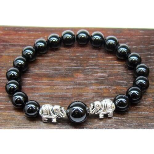 Lucky Elephant BraceletObsidian Bracelet Hematite Bracelet Mens Indian Elephant Bracelet for Men Meditation Healing Bracelet