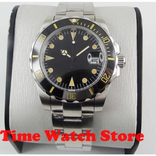 BLIGER 40mm Miyota 8215 automatic Mens watch sapphire glass date black strile dial luminous ceramic bezel oyster bracelet