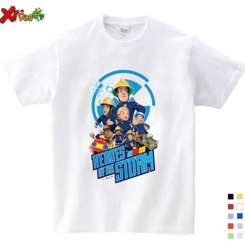 Children Cartoon Fireman Sam Print Cotton T-shirts For Boy Shirt Short Sleeve Tee Tops Clothes 3-12 years boys summer clothes