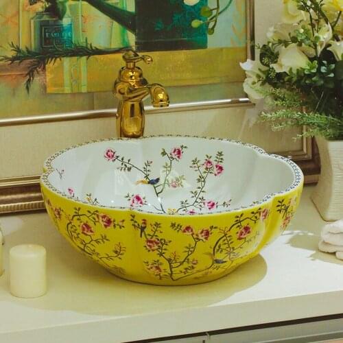 Europe style chinese washbasin sink Jingdezhen Art Counter Top wash hand basin ceramic wash basin bathroom sink
