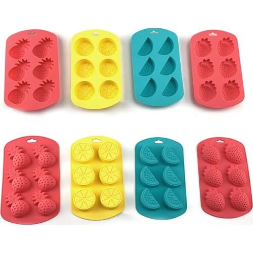 6 Cavities Fruit Shaped Chocolate Cake Mold Watermelon Lemon Strawberry Pineapple DIY Candy Cake Mold for Fondant Baking Tools