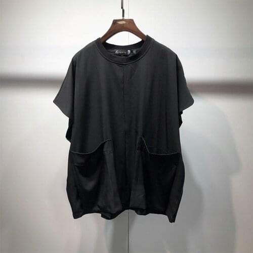 Summer large Yamamoto Black Loose large pocket design raglan sleeve t-shirt mens Harajuku simple thin T-shirt
