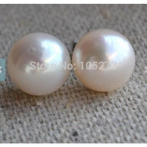 Perfect Pearl Earrings AAA 11-11.5MM White Genuine Freshwater Pearl Earrings Sterling Silver Stud Wedding Bridesmaids Jewelry