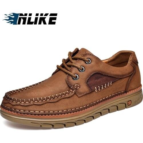 INLIKE Genuine Leather Lace Up Low Top Casual Shoes Flats Fashion Business Shoes Leather Shoes