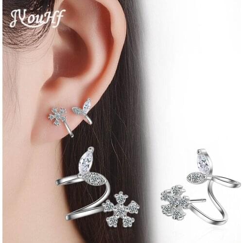 JYouHF Fashion White Gold Plated Crystal Snowflake Stud Earrings Women Jewelry Petal Flower with Zircon Party Wedding Earrings