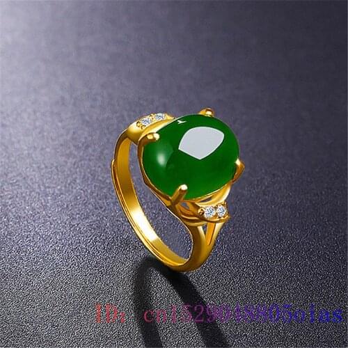 Green Jade Ring Women Natural Crystal Men Amulet Gifts Fashion Zircon Chalcedony Jewelry 925 Silver Charm Gemstone