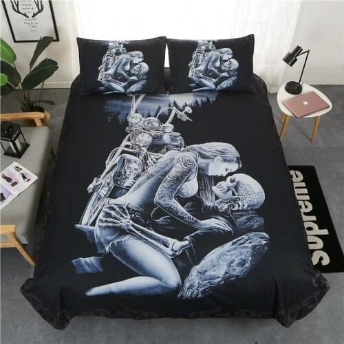 3d Digital Printed Beauty Skull Bedding Brushed Three-piece Set King Size Home Textile Quilt Cover Pillowcase