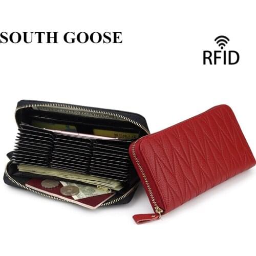 Genuine Leather Women Credit Card Holder RFID Blocking Long Wristlet Clutch Wallet Ladies Large Cards Organizer Bag Travel Purse