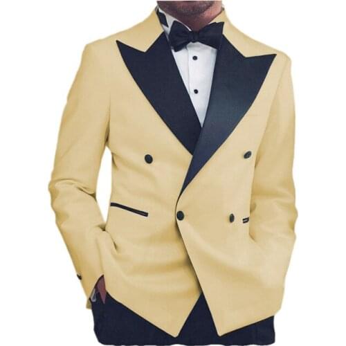 Costume Homme Champagne Mens Business Suits 2 Pcs Slim Fit Wool Tuxedos Blazer+Pants For Party Wedding Terno Masculino Slim Fit