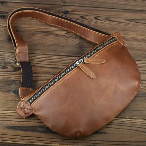 MAHEU Leather Wait Bag Summer Outdoor Walking Bag Portable Waist Packs Crazy horse leather male fanny pack sling bag chest bag
