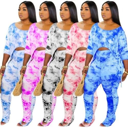 2020 summer hot sale simple print women set crop top and sexy tight leggings 2 pieces set high street lady fashion set