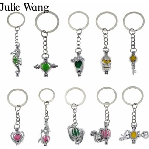 Julie Wang 1PCS Alloy White K Seahorse Heart Mermaid Essential Oil Diffuser Locket Keychains Key Holder Women/Mens Jewelry