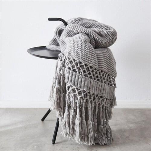 180X120cm Fashionable Hand Knitted Tassel Sofa Throw Modern style Couch Blanket Soft Bed Runner ins photographic Throw Blanket