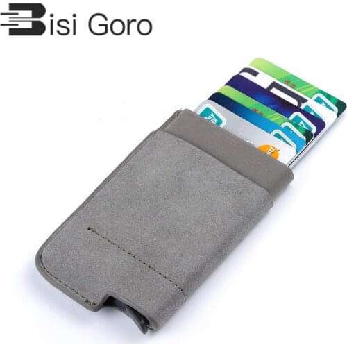 BISI GORO Men Women RFID Credit Card Holder Fashion Mini Nubuck Leather Coin Wallet Anti-thife Card Case Automatical Card Holder