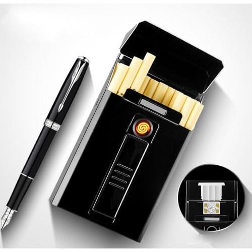 Customizable USB Rechargeable Cigarette Lighter Magnetic Cigarette Case Can Hold 20 Ordinary Cigarettes Windproof Moisture-proof