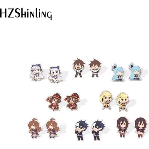 2020 New KONOSUBA！GOODS BLESSING ON THIS WONDERFUL WORLD Acrylic Earring Handmade Stud Earrings Resin Epoxy Jewelry