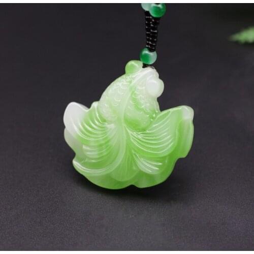 Chinese Natural White Green Jade Goldfish Pendant Necklace Hand-Carved Charm Jadeite Jewelry Fashion Amulet for Men Women Gifts