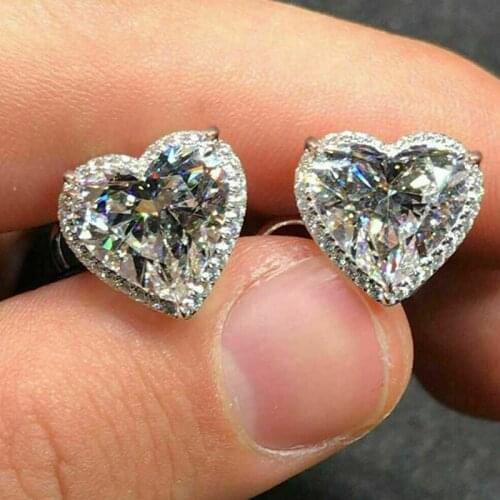 Huitan Love Stud Earrings for Women Luxury Inlaid Heart Cubic Zirconia Statement Earrings Exquisite Girl Gift Fashion Jewelry