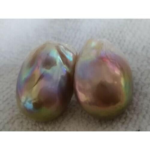 A pair of 20mm natural south sea gold pink purple pearl earrings 14