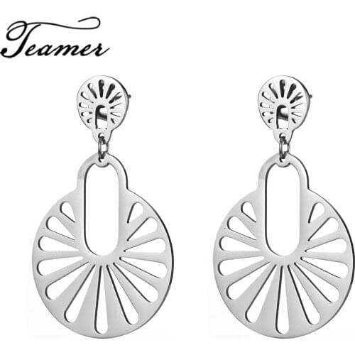 Teamer Fine Stainless Steel Earrings Jewelry Boho Stud Earrings Bohemian Ear Accessories Hollow Round Geometric Studs
