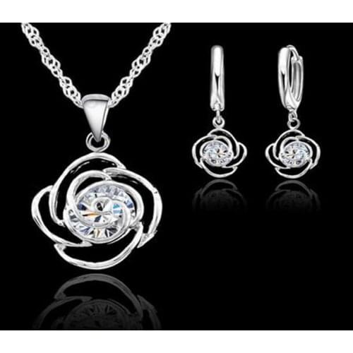 Fashion Cubic Zirconia Geometric Round Neckalce Earrings 925 Sterling Silver Weddings Jewelry Sets For Women Big Sale