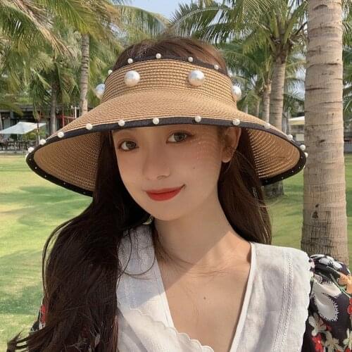 Fibonacci Summer Empty Top Hats For Women Fashion Sun Hat Big Brim Pearl Beach Straw Hat Sun Protection Shading Ttravel Cap