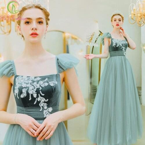 SSYfashion Strap Sleeveless Lace Up Back Ankel Length Long Dark Green Evening Dress Party Formal Banquet Gown Robe De Soiree