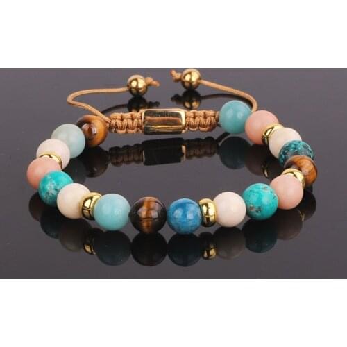 Unique design women jewelry bracelet High End Semi-precious stone beaded macrame bracelet for lady