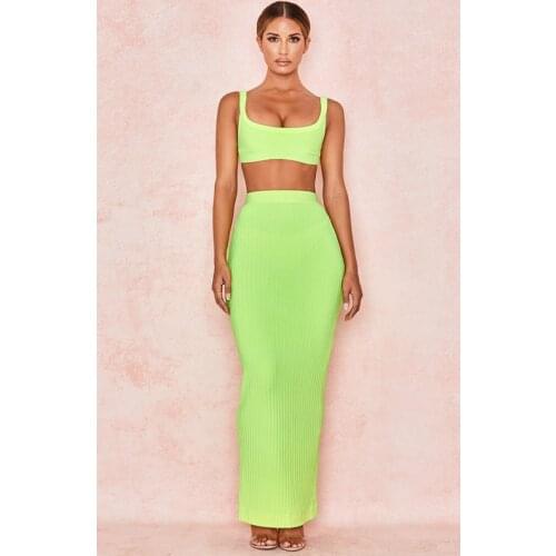 High Quality Green 2 Pieces Set Rayon Bandage Dress Club Party Bodycon Dress