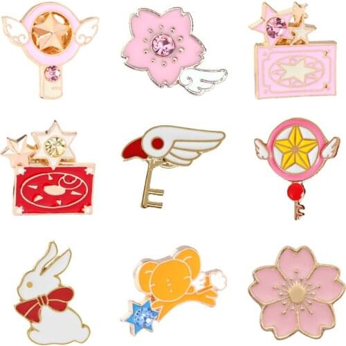 Japan Anime Pins and Brooches Lady Sweet Needle Cartoon Rabbit Star Cat Mini Wings Star Bird Brooch Collar Pin Buckle Badge