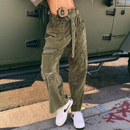 2020 Women Cargo Pants High Waist Solid Pant With Belts Female New Fashion Corduroy Trousers Streetwear Women Sweatpants P9028