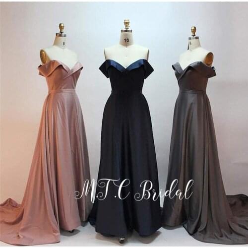 Vestido De Festa Long Simple Evening Dress 2019 Off The Shoulder A Line Elastic Satin High Quality Women Party Dresses Cheap