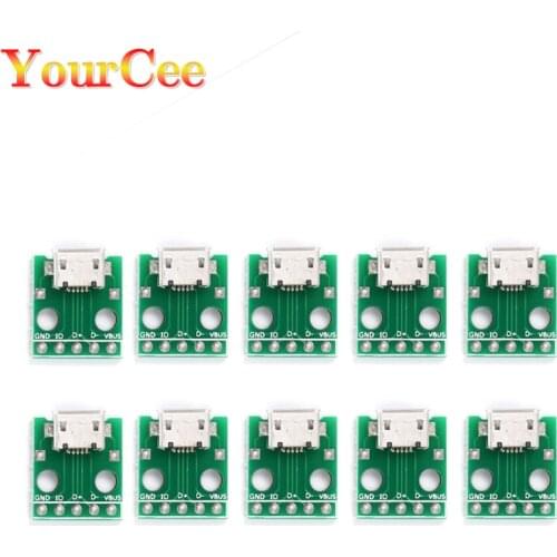 10PCS MICRO USB To DIP Adapter 5pin Female Connector B Type PCB Converter Breadboard Switch Board SMT Mother Seat
