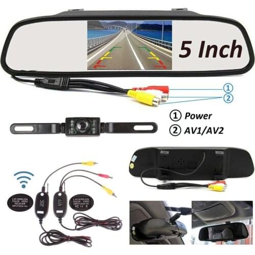 2.4Ghz 5 Inch LCD Monitor Mirror Wireless Car Rear View Backup Camera IP67 Waterproof Car Reverse Camera Parking Reverse Kit