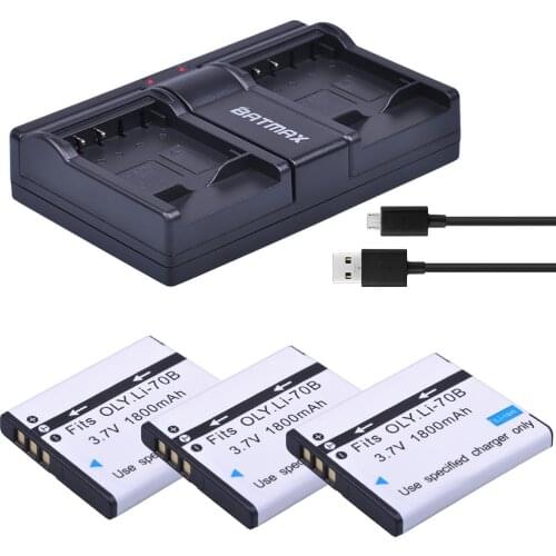 3Pc Li-70B 1800mAh Li 70B Battery + USB Dual Charger for Olympus FE-4020 FE-4040 FE4020 FE4040 D705 FE5040 D-705 D-710 VG-110