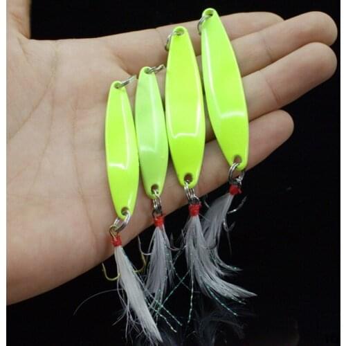 3Pcs Luminous Spinner Spoon Metal Lures 5g 7g 10g 13g Feather Treble Hook Artificial Bait For Bass Trout Pesca Fishing Tackle