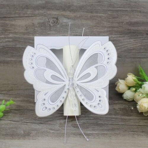 50Pcs Scroll Wedding Invitation Card Elegant White Pink Gold Butterfly Kids Birthday Party Invitations 3D Pop Up Cards With Box