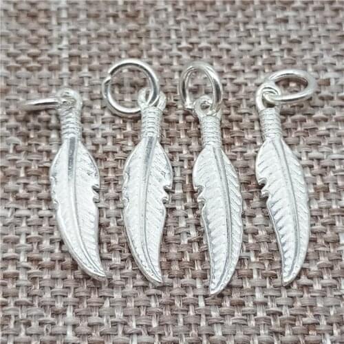 925 Sterling Silver Shiny Small Feather Charms Pendants for Bracelet Necklace
